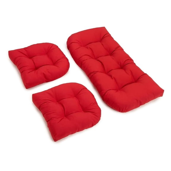 Twill Settee Cushions Set of 3, Red - Tufted Design, Soft Fabric, Indoor Decor, Living Room Furniture, Made in USA