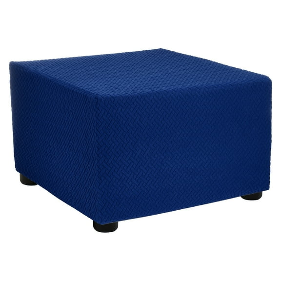 Twill Stretch Ottoman Cover Square Fit Length 23"-27", Medium, Navy Blue