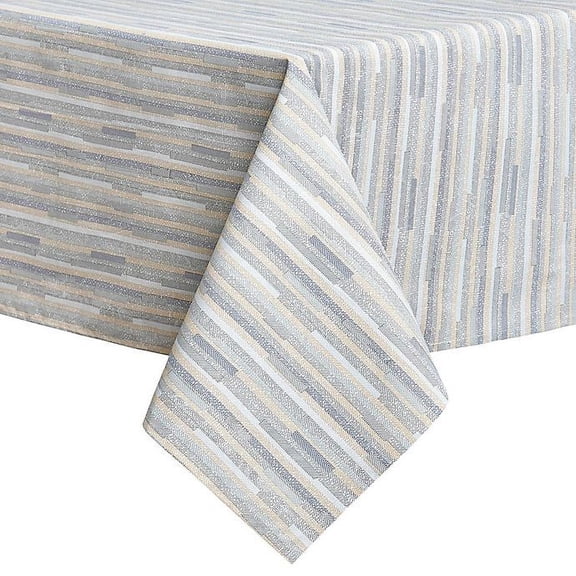 Twill Stripe Laminated Tablecloth Blues 60x 84 Oblong Town Country