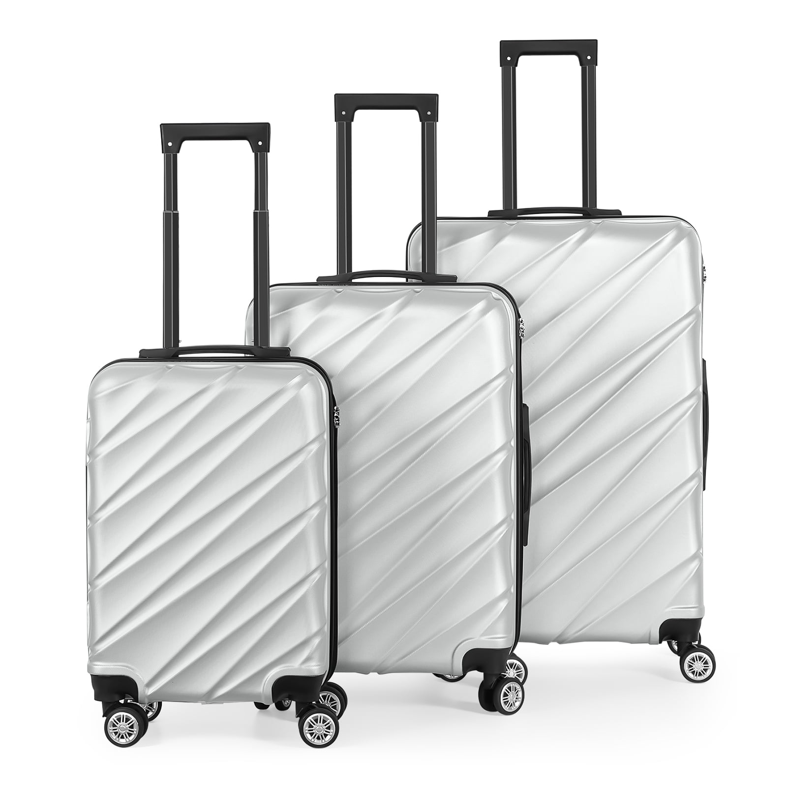Twill Stripe Luggage Travel 3-Piece Set Silver