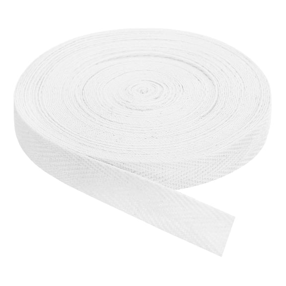 Twill Tape, 1Pack 11 Yard x 15mm - Cotton Fabric Ribbon, Roll Herringbone Tape for Clothing, Bags (White)