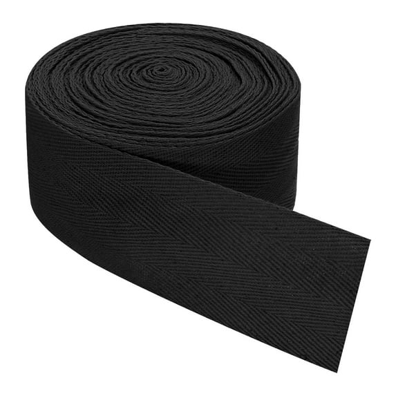 Twill Tape, 1Pack 11 Yard x 50mm - Cotton Fabric Ribbon, Roll Herringbone Tape for Clothing, Bags (Black)