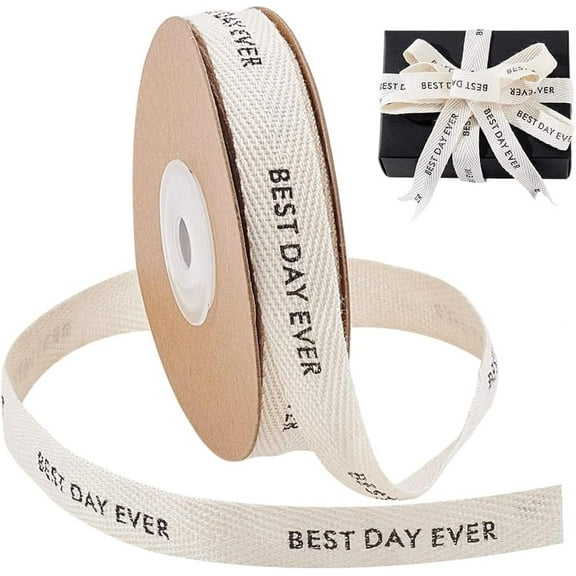 Twill Tape Ribbon 5/8 Inch x 10 Yard Herringbone Imprinted with Best Day Ever Craft Striped for Gift Wrapping Birthday Wedding Valentines Ribbons Floral Decoration