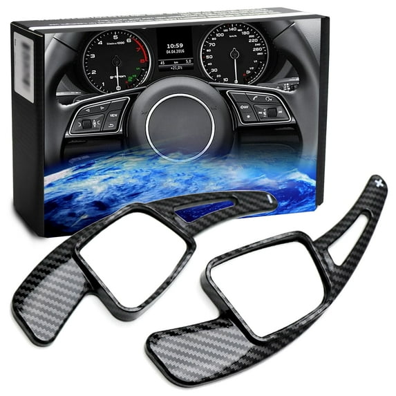 Twill-Weave Carbon Fiber Pattern Style Larger Paddle Extensions For Audi 2017-up A3, A4, A5, 2019-up A7, 2018-up A8, 2019-up Q5, etc