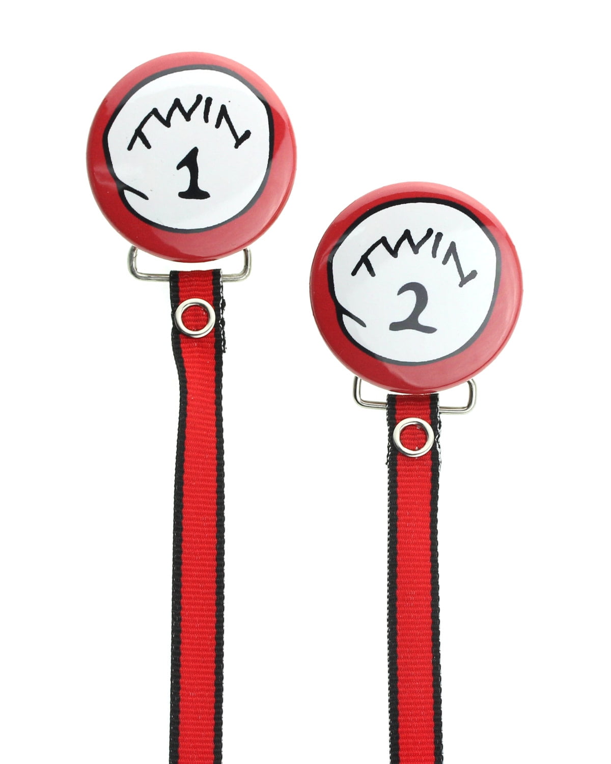 Twin 1 and Twin 2 Pacifier Clip with Matching Ribbon (Two-Pack)