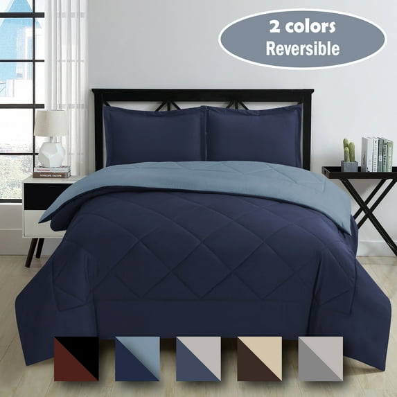 Twin 2 Colors Reversible All Season Comforter & Sham Set, Navy/Regatta
