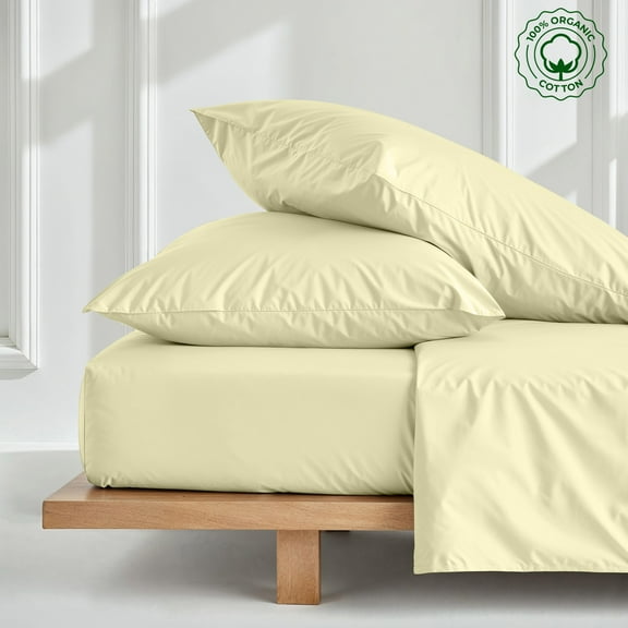 Twin 3-PC (1 Fitted + 2 Pillowcases) Pure Organic Bed Sheet Set 800-Thread Count, 28" Deep Pockets - Ivory