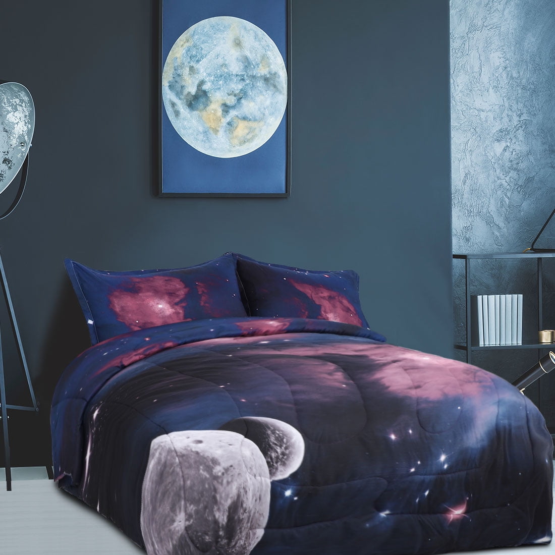Twin 3 Pcs Galaxy Pattern Fuchsia Comforter Set All-season Down Comforter