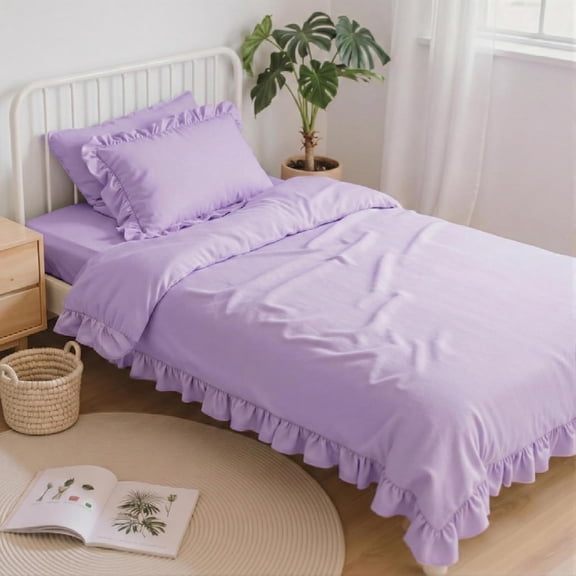 Twin 5-Piece Lavender Ruffle Comforter Set with Sheets