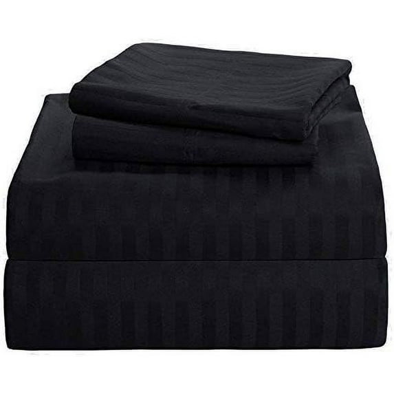 Twin 6 PC Bed Sheet Set - 600 Thread Count Pure Egyptian Quality Cotton 6 Piece (Sheet Set & Extra Pillow Cases) Twin Size Fit Up 15" Inch to 18" Inch Deep Pocket Black Stripe Color