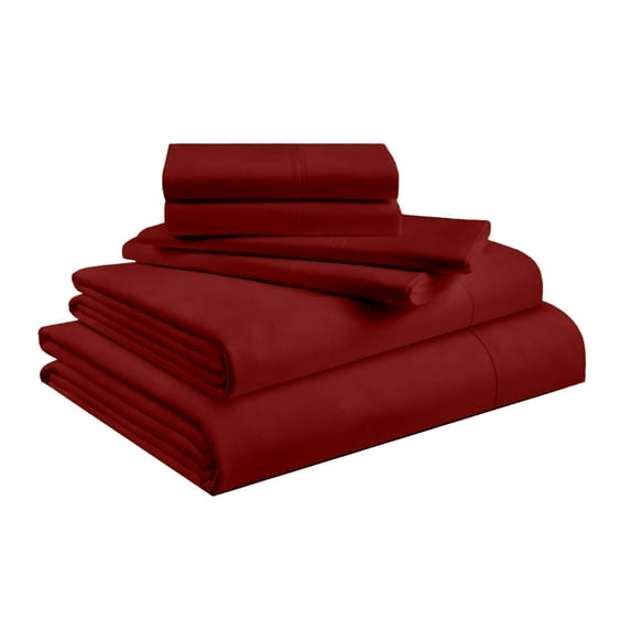 Twin 6-Piece Sheet Set 800-Thread Count 100% Pure Organic Cotton, 12" Deep Pockets (1 Flat, 1 Fitted, 4 Pillowcases) - Burgundy