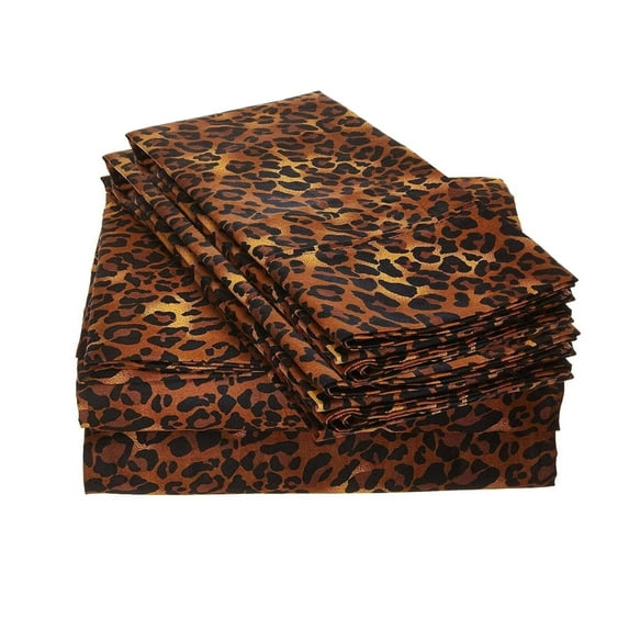 Twin 6-Piece Sheet Set 800-Thread Count 100% Pure Organic Cotton, 25" Deep Pockets (1 Flat, 1 Fitted, 4 Pillowcases) - Leopard Print