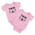 thumbnail image 1 of Twin A & Twin B White Baby Short Sleeve Twin Baby Bodysuit (Pink, 6-12M), 1 of 5