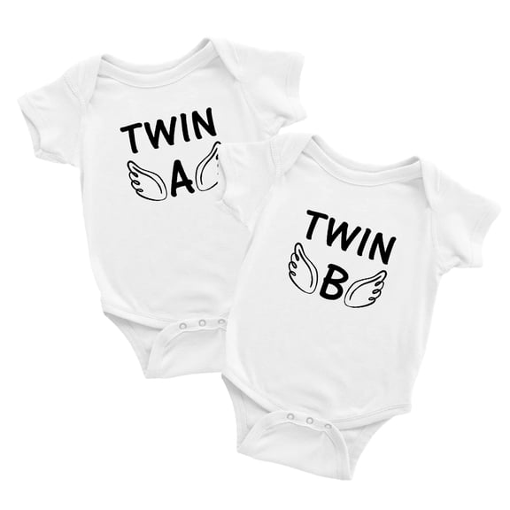 Twin A & Twin B White Baby Short Sleeve Twin Baby Bodysuit (White, 6-12M)