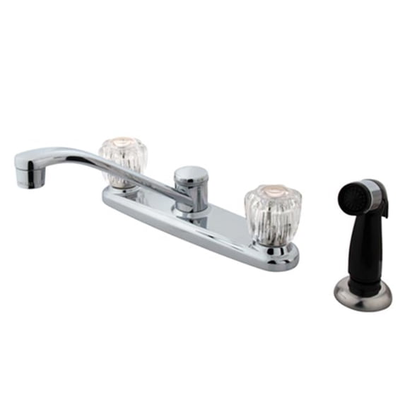 Twin Acrylic Handle 8 in. Kitchen Faucet With Non-Metallic Sprayer