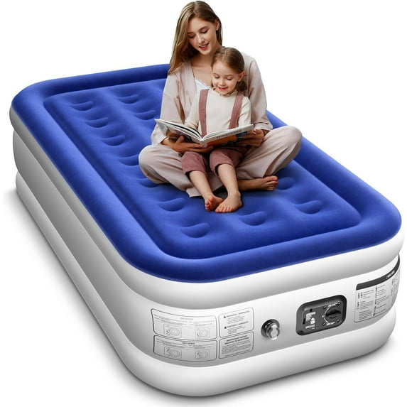 Twin Air Mattress with Built in Pump Luxurious Comfort 16" Raised Inflatable Mattress Twin Airbed Blow Up Mattress for Home and Guests 75"*39"*16"Air Bed 2 Mins Fast Inflate/Deflate 330 lbs Max