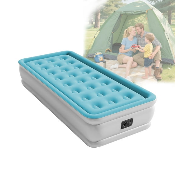Twin Air Mattress with Built-in Pump 18" Top Flocking,Raised Comfort,Fast Inflation/Deflation Foldable Portable Air Bed with Storage Bag for Home,Camping,Guests Light Blue
