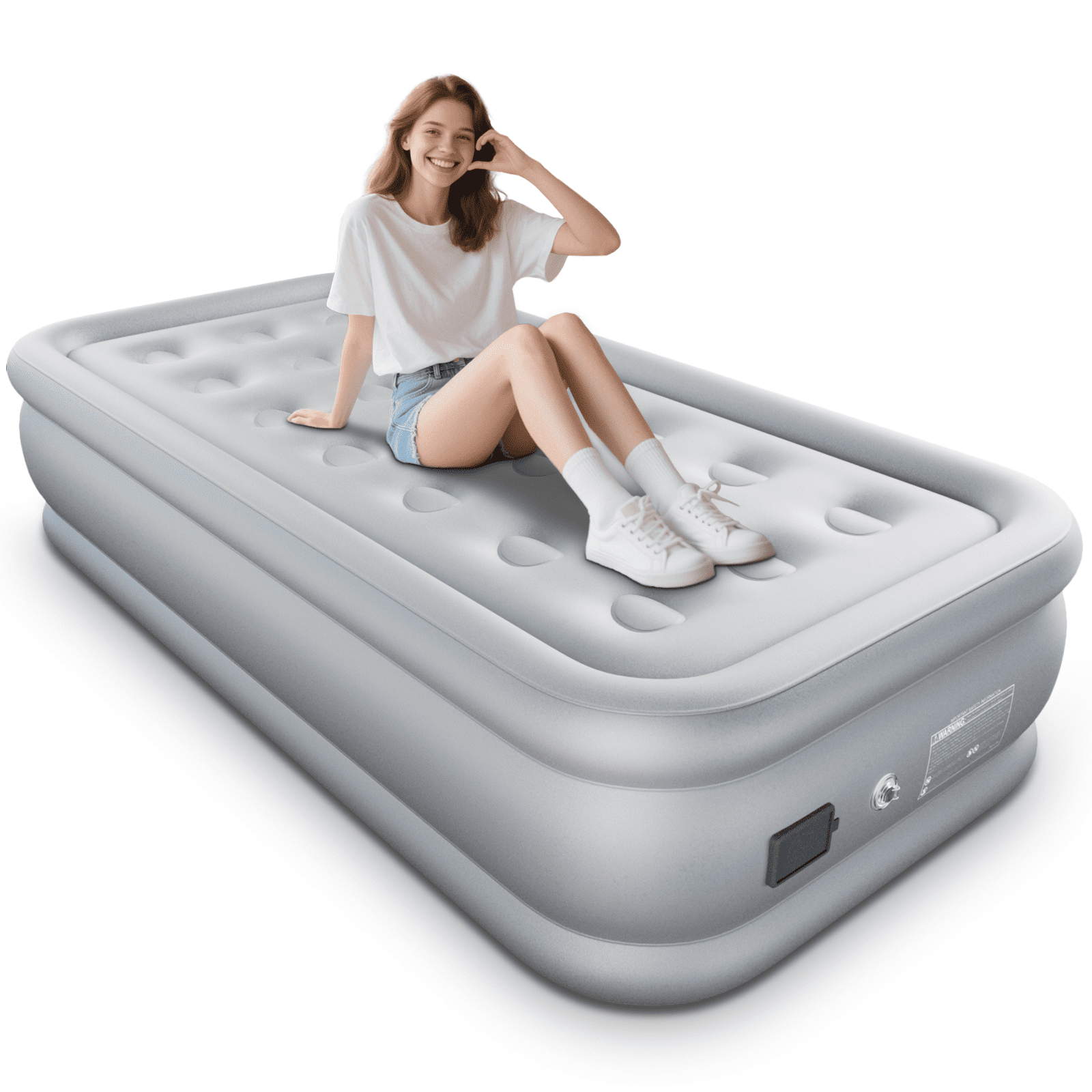 Twin Air Mattress with Built-in Wireless Pump-Inflatable Bed for Camping&Guests,All Fabric Cooling Toppe,18"Gray,3 Minutes Inflation