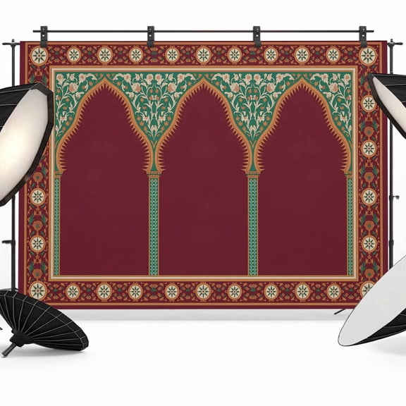 Twin Arches Backdrops for Photography, Classic Red Green Twin Arches Fabric Photo Background Sturdy Studio Props for Photo Studio, Video Recording, Booth & Photoshoot 10x8ft