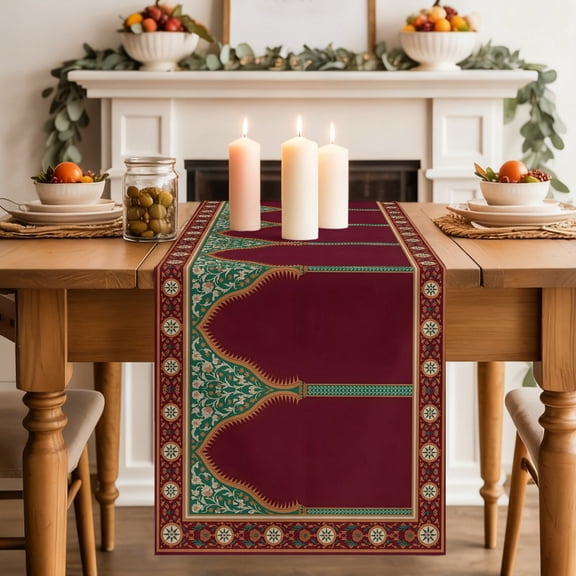 Twin Arches Dining Table Runner, Classic Red Green Twin Arches Washable Table Runners Kitchen Coffee Table Center Decor for Home Party Holiday Wedding 18 x 72 Inches