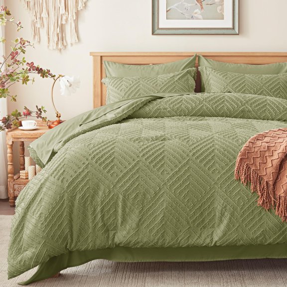 Twin Army Green Tufted 5 Piece Bed-in-a-Bag All Season Boho Bedding Set