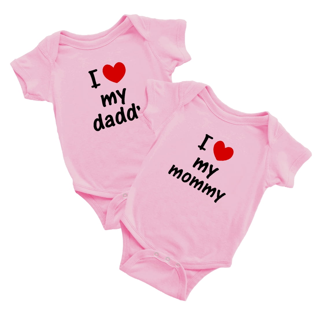 Twin Baby Clothes I Love My Daddy Mommy Newborn Boys Girls Romper (Pink, 6-12M)