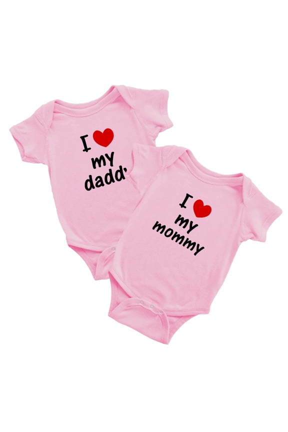 Twin Baby Clothes I Love My Daddy Mommy Newborn Boys Girls Romper (Pink, 6-12M)