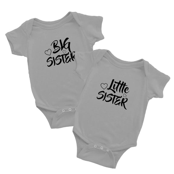 Twin Baby Newborn Baby Bodysuit Big Little Big Sister Infant Jumpsuit (Gray, 12-18M)