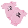 thumbnail image 1 of Twin Baby Newborn Baby Bodysuit Big Little Big Sister Infant Jumpsuit (Pink, 6-12M), 1 of 5