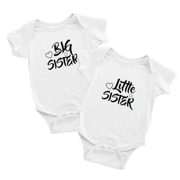 Twin Baby Newborn Baby Bodysuit Big Little Big Sister Infant Jumpsuit (White, 18-24M)