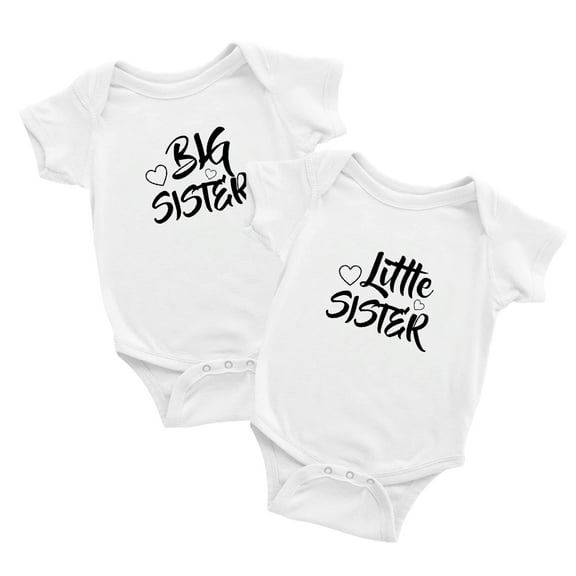 Twin Baby Newborn Baby Bodysuit Big Little Big Sister Infant Jumpsuit (White, 6-12M)