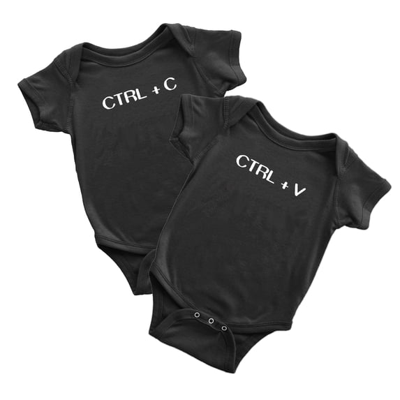 Twin Babys Funny Ctrl + C Ctrl + V Printed Infant Baby Cotton Bodysuits (Black, 12-18M)