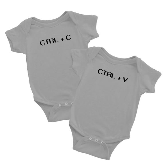 Twin Babys Funny Ctrl   C Ctrl   V Printed Infant Baby Cotton Bodysuits (Gray, 12-18M)