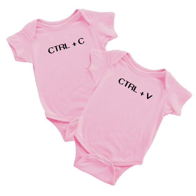 Twin Babys Funny Ctrl + C Ctrl + V Printed Infant Baby Cotton Bodysuits (Pink, 12-18M)