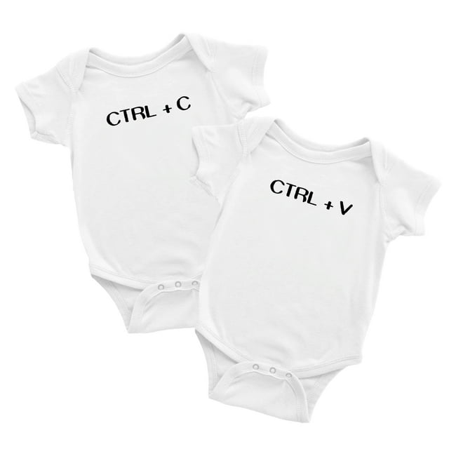 Twin Babys Funny Ctrl + C Ctrl + V Printed Infant Baby Cotton Bodysuits (White, 0-3M)