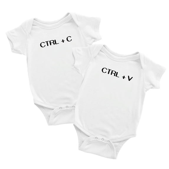 Twin Babys Funny Ctrl + C Ctrl + V Printed Infant Baby Cotton Bodysuits (White, 18-24M)