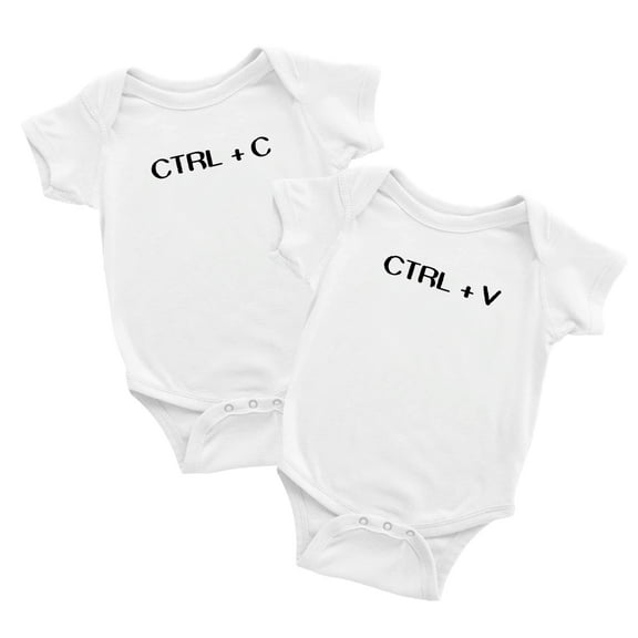Twin Babys Funny Ctrl   C Ctrl   V Printed Infant Baby Cotton Bodysuits (White, 3-6M)