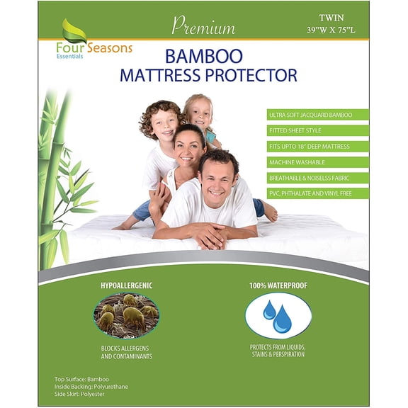Twin Bamboo Mattress Protector - Waterproof Fitted Sheet Mattress Cover Soft Pad Protects from Dust