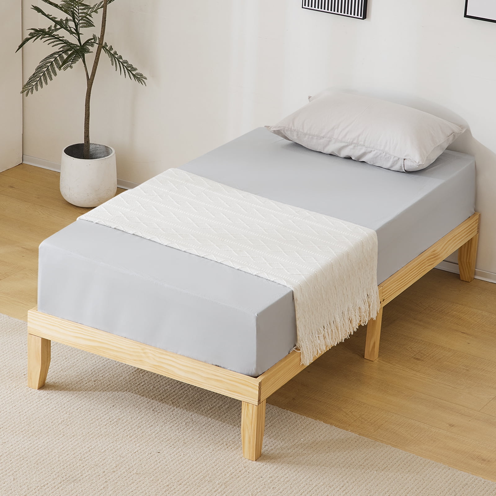 Twin Basic Bed Frame Pine Wood Painted Surface Bed Single Bed, 74.41*37.99*12in Wood