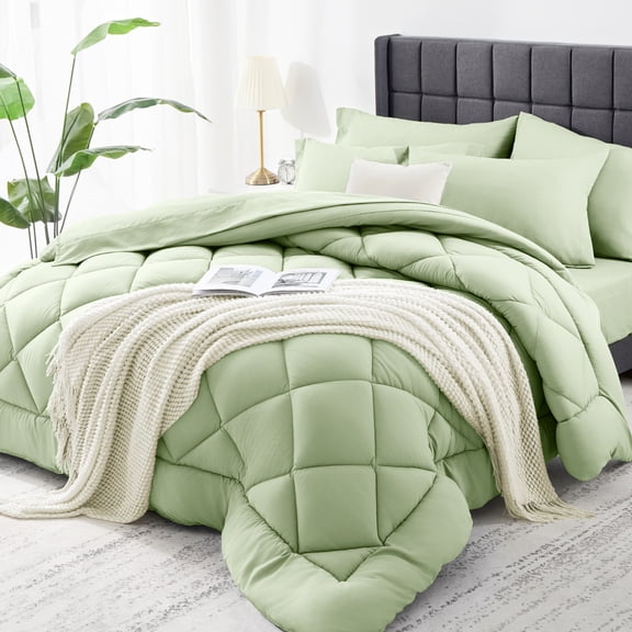Twin Bed in a Bag Comforter Set with 5 Pieces for Girls and Boys Sage Green All Season Bedding Sets with Comforter, Pillow Sham, Flat Sheet, Fitted Sheet and Pillowcase
