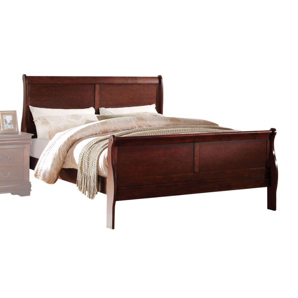 Cherry Twin Sleigh Bed with Wood Frame and Headboard