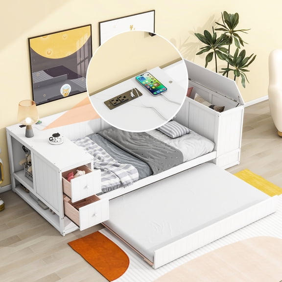 Twin Bed - Cabinet Storage for Books - Study Area - Tidy Study Space