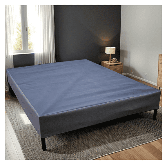 Twin Bed Foundation with Headboard Compatible, Black & Gray Metal Bed Frame Box Spring Replacement; Heavy Duty 1000lb Capacity; Easy Assembly; Low Profile Design