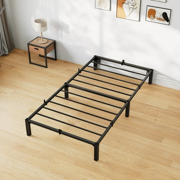 Twin Bed Frame, 10" High Platform Bed Frame, with Storage Space, Heavy Duty Metal Platform Bed Frame, No Screws Needed, No Box Spring Needed, 800 Lbs Capacity