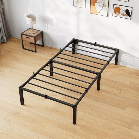 Twin Bed Frame, 14" High Platform Bed Frame, with Storage Space, Heavy Duty Metal Platform Bed Frame, No Screws Needed, No Box Spring Needed, 800 Lbs Capacity