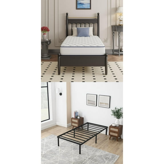 Twin Bed Frame & 6 Innerspring Mattress Bundle Avenco Pearl + Mainstays 14 Steel Platform Frame