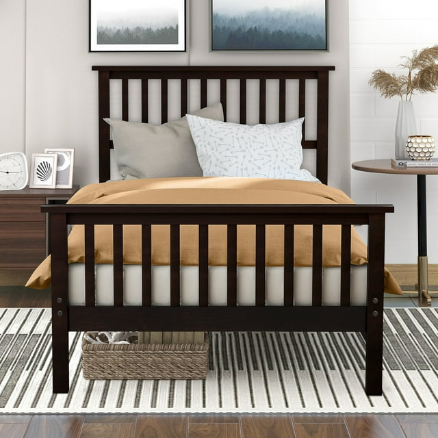 Twin Bed Frame, BTMWAY Wood Platform Bed with Headboard and Footboard