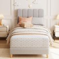 thumbnail image 1 of Twin Bed Frame, Boucle Upholstered Platform Bed with Wave Headboard for Teen, Easy Assembly, Wooden Slats Support, No Box Spring Needed, Grey, 1 of 4