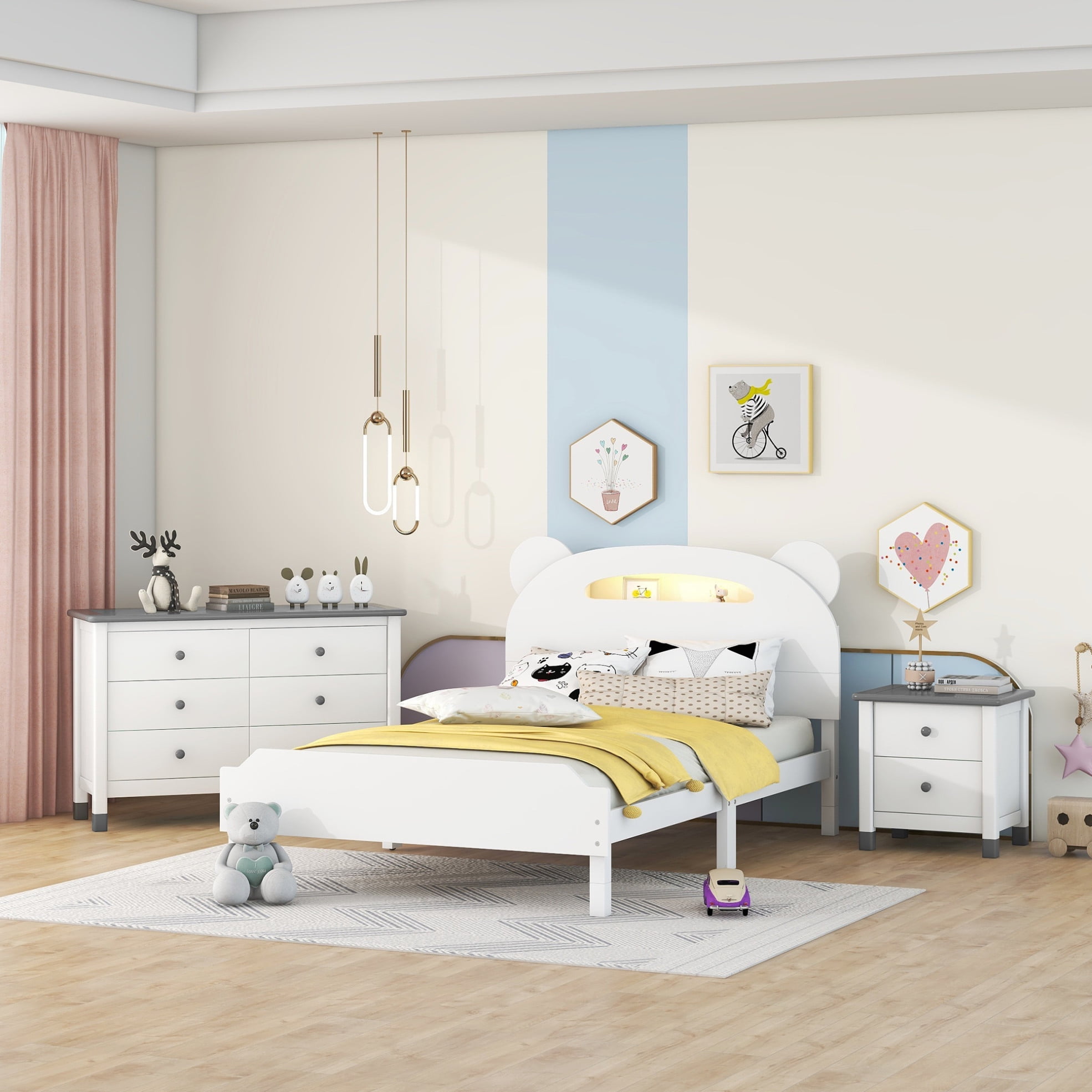 Twin Bed Frame for Children, 3 in 1 Twin Platform Bed Frame Set with