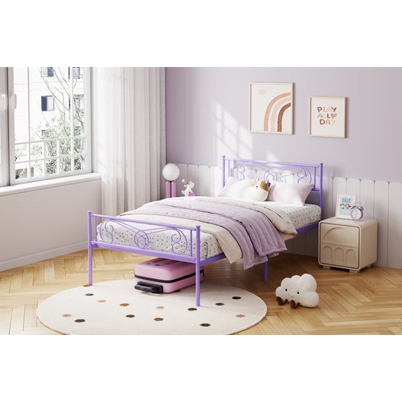Twin Bed Frame-Classic Metal Platform Bed Frame,Mattress Foundation with Steel Slat Support,Under Foundation Storage,No Box Spring Needed, Easy Assembly, Twin Size